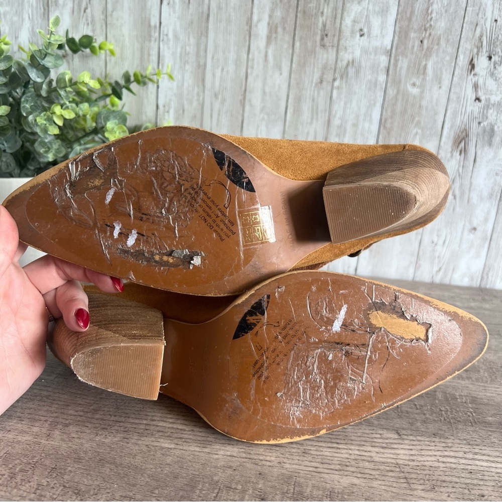 Free People Silverton Slingback Stacked Heel Slingback Tan Leather Mules 7.5 - Picture 7 of 9